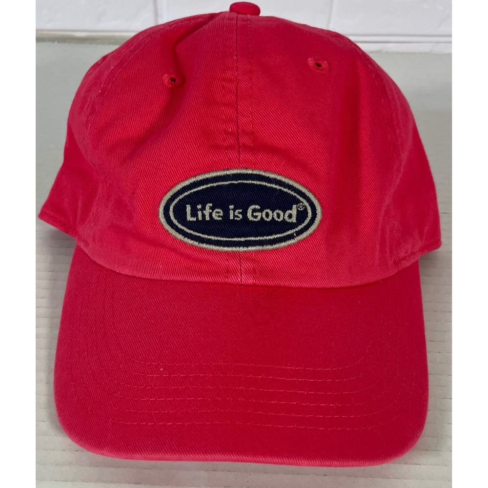 Life is Good Baseball Hat Unisex OS Red Adjustable Cotton Logo Cap
